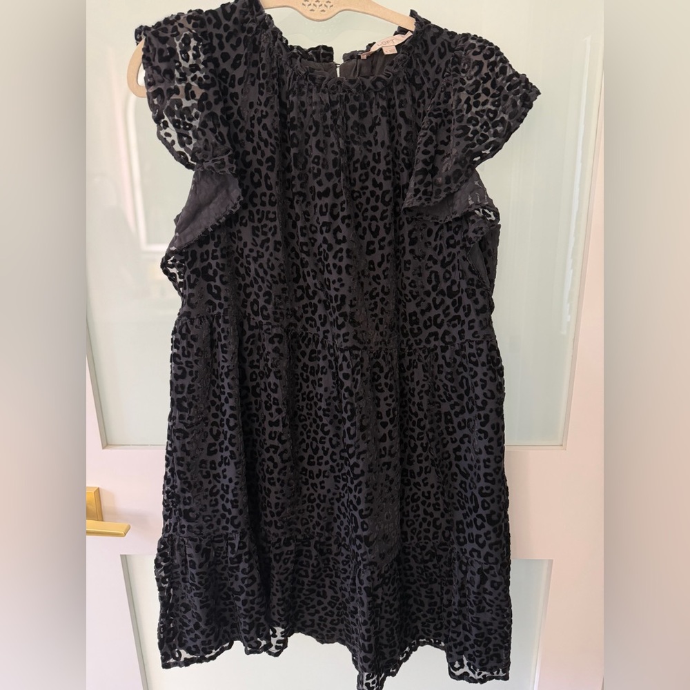 LOFT Black Leopard Baby Doll Dress
